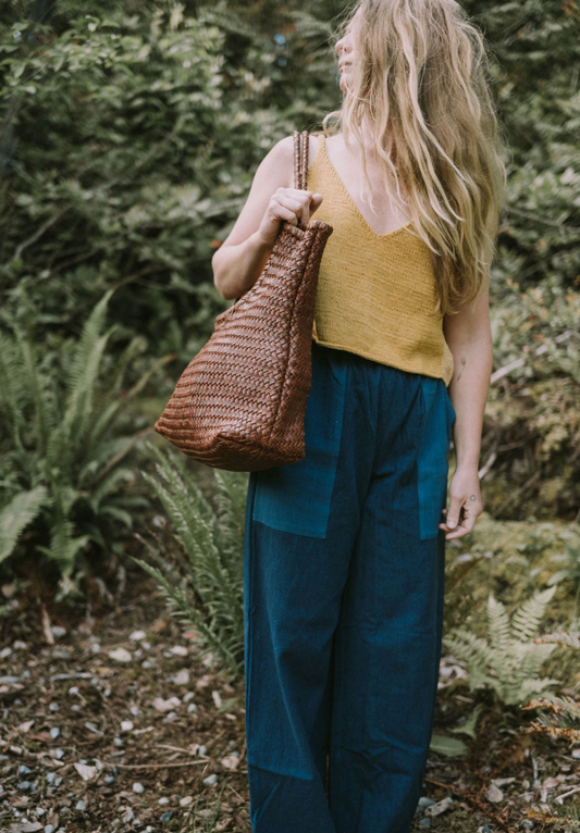 Happy French Gang Narmada Woven Leather Bag (Tan)