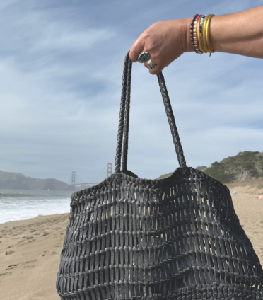Happy French Gang Luni Black Woven Leather Bag