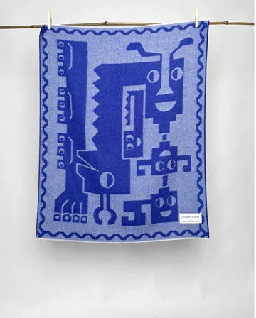 Javiera Varas "Animals Mingling" Baby Alpaca Blanket in Blue