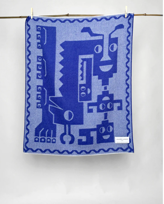 Javiera Varas "Animals Mingling" Baby Alpaca Blanket in Blue