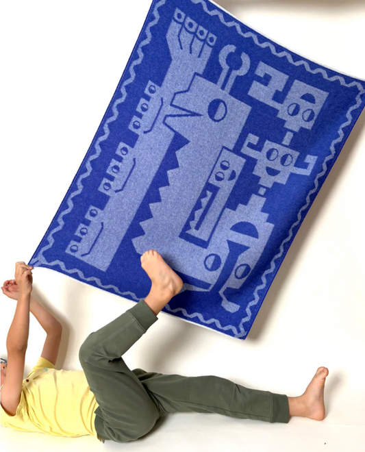 Javiera Varas "Animals Mingling" Baby Alpaca Blanket in Blue