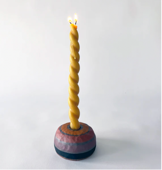Mquan Studio Ceramic Hammered Taper Candle Holder with Rainbow Rings