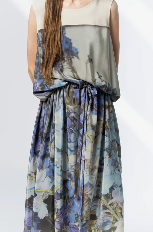 Anntian Floral Silk Sleeveless  Dress