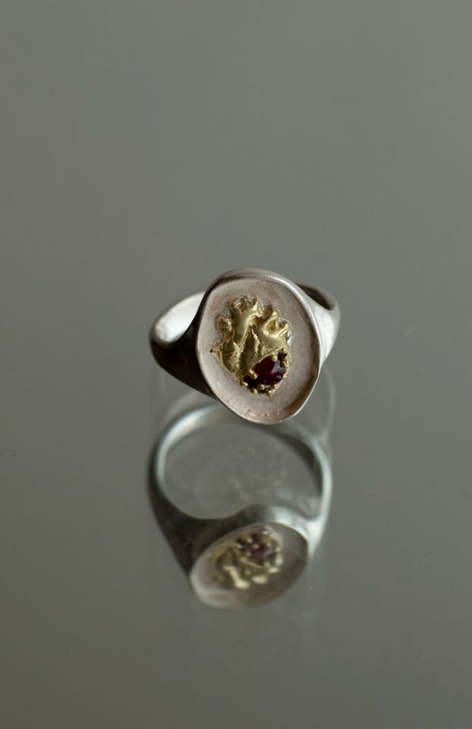 Atelier Narce Silver and Gold Ruby Heart Ring