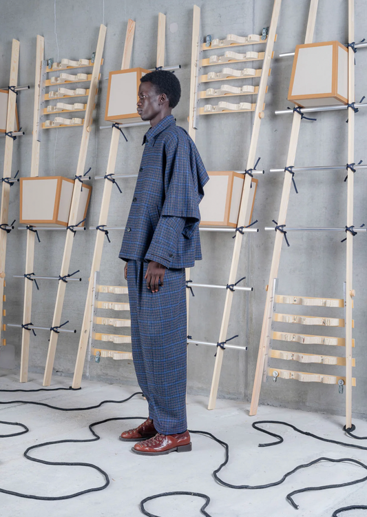 Henrik Vibskov Uncut Jacket Blue Wool Check