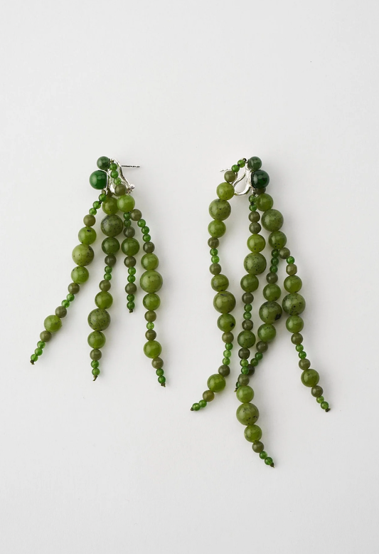 Mussels and Muscles Dark Green Jade Glyzinia Earring Pair