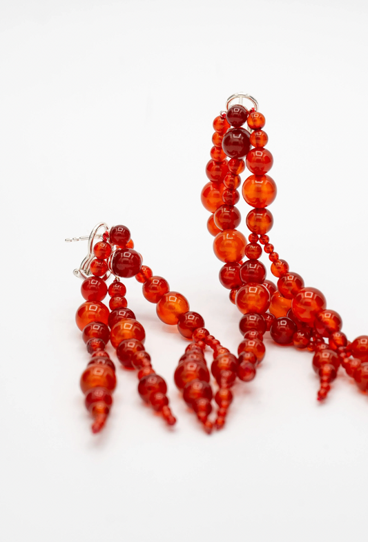 Mussels and Muscles Carneol Blood Orange Glyzinia Earring Pair Long
