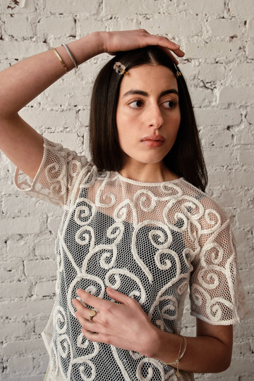 Nikki Chasin Rafa Embroidered Net Top