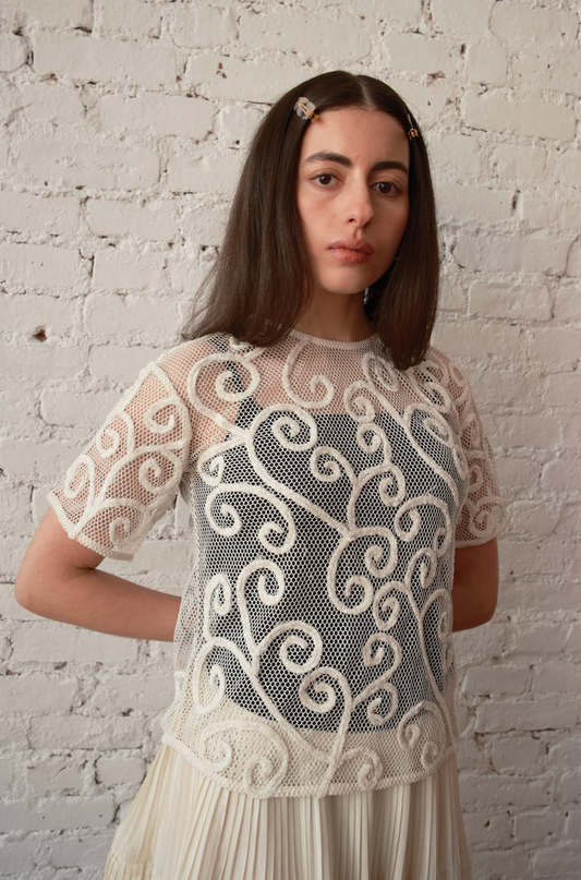 Nikki Chasin Rafa Embroidered Net Top