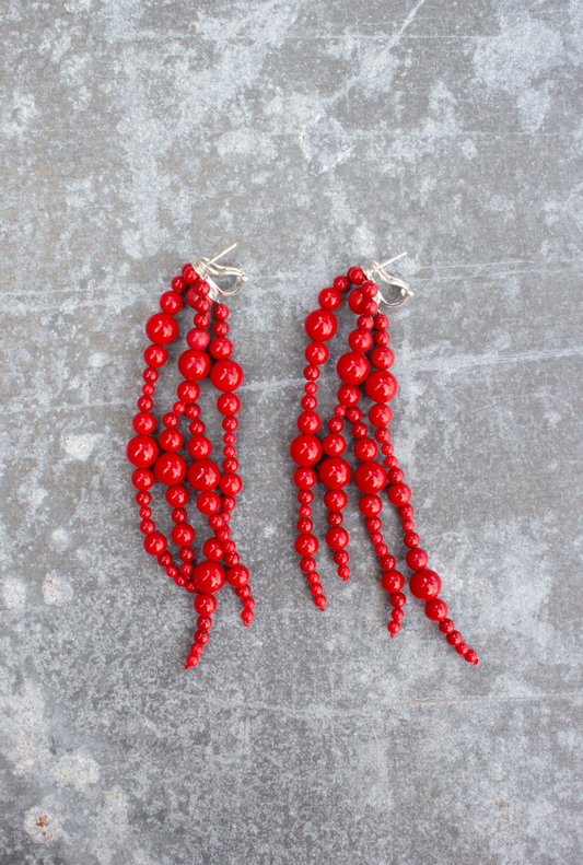 Mussels and Muscles Recycled Coral Glyzinia Earrings Long Pair