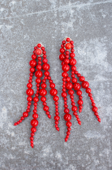 Mussels and Muscles Recycled Coral Glyzinia Earrings Long Pair