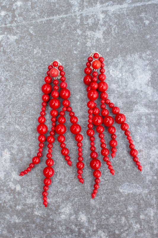 Mussels and Muscles Recycled Coral Glyzinia Earrings Long Pair