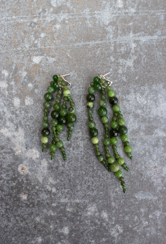 Mussels and Muscles Dark Green Jade Glyzinia Earring Pair