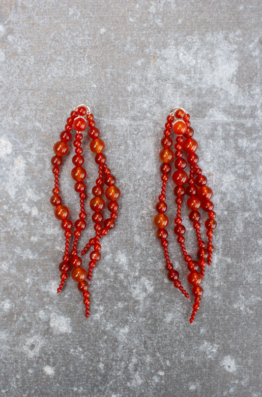 Mussels and Muscles Carneol Blood Orange Glyzinia Earring Pair Long