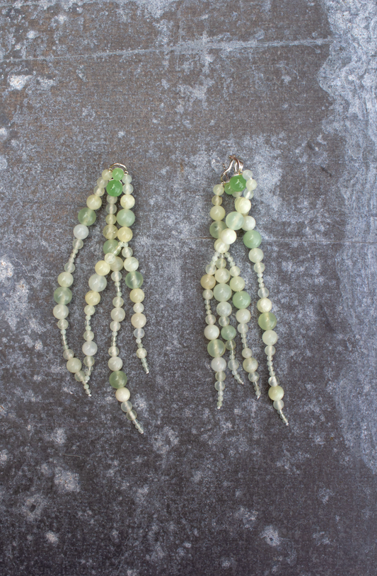 Mussels and Muscles Light Green Jade Glyzinia Earring Pair