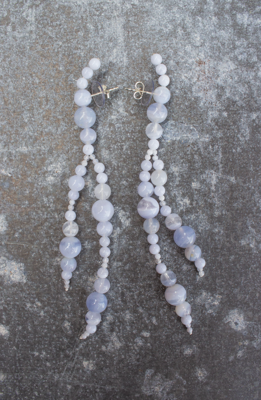 Mussels and Muscles Double Strand Chalcedony Glynizia Earring Pair