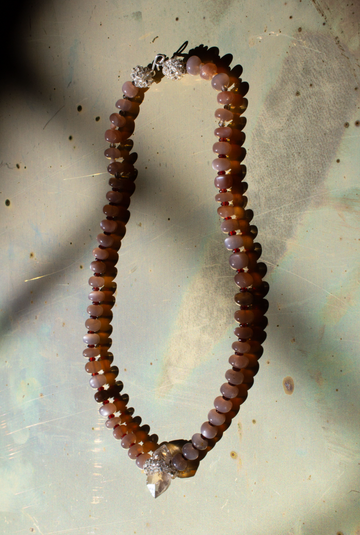 Jacki Holland Peach Moonstone with Garnet and Carbon Included Tibetan Quartz
