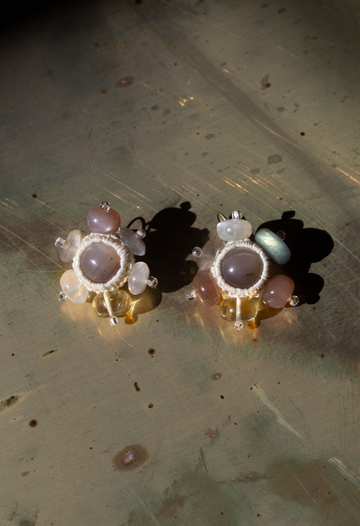 Jacki Holland Sunstone in Moonstone Constellation Earrings
