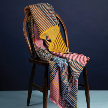 Wallace+Sewell Merino Lambswool Pinstripe Throw Hambling (Yellow/ Pink)