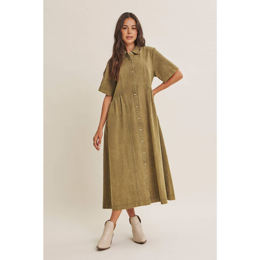 HERITAGE MINERAL-WASHED RELAXED COTTON SHIRT MIDI DRESS