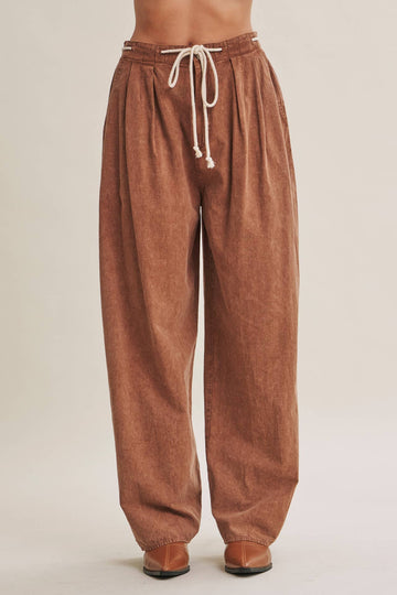 In February EASY CHOICE MINERAL-WASHED COTTON PLEATED WIDE-LEG PANTS