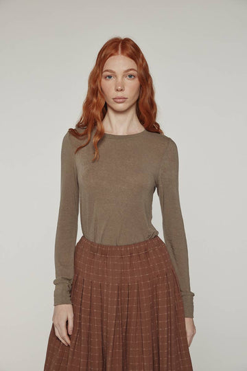 Amente Taupe Brown Wool blend lightweight knit top