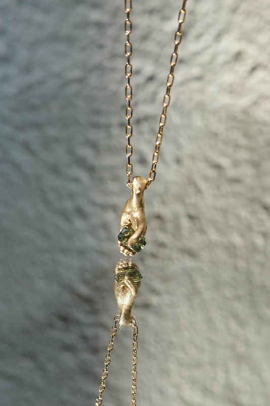Fraser Hamilton Gold Hand Pendant with Green Emerald Cut Sapphire