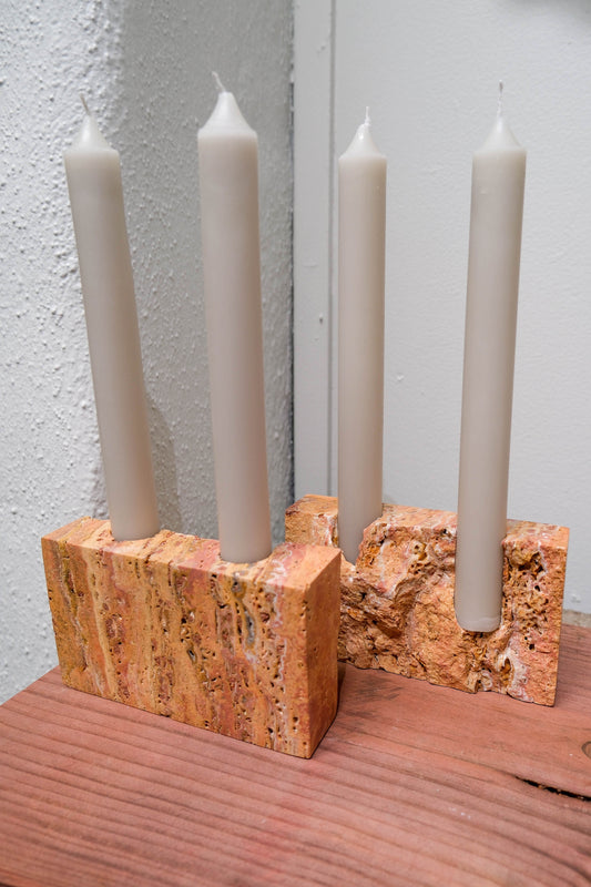 Dua Candle Holder Red Travertine