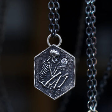 DMD Metal Shallow Grave 20" Pendant Necklace Oxidized Sterling Silver with White Diamond