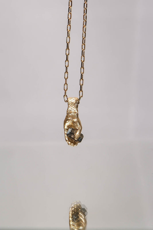 Fraser Hamilton Gold Hand Pendant with Sea-foam Emerald Cut Sapphire